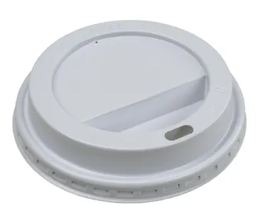 Couvercle en PS pour gobelet en carton, blanc, Ø90mm, avec trou