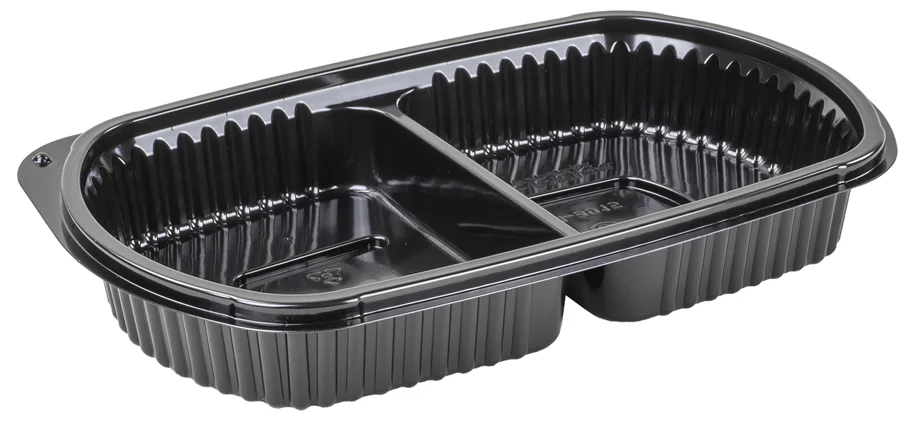 Barquette take-away, noir, 650g, deux compartiments