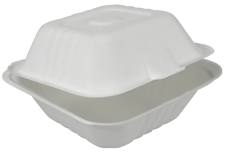 Box à hamburger en bagasse, blanc, 130x130x70mm