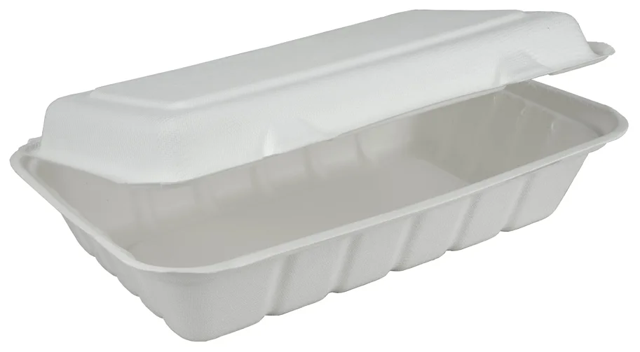 Boîte à menu en bagasse, blanc, un compartiment, 850 ml