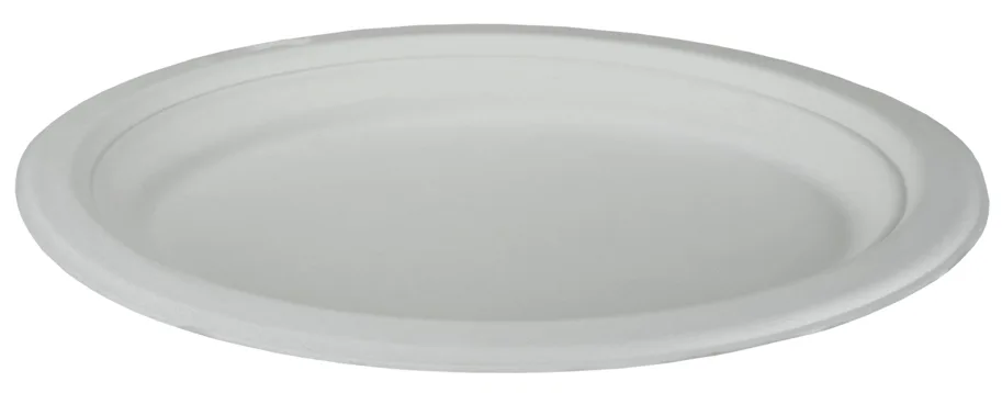 Einweg Teller aus Bagasse, weiss, oval, 26 x 19 cm