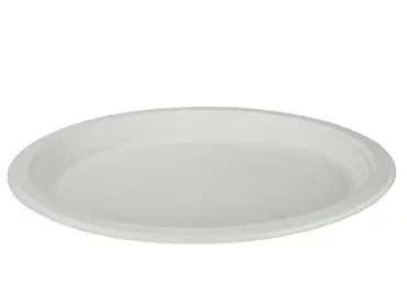 Einweg Teller aus Bagasse, weiss, oval, 31 x 25 cm