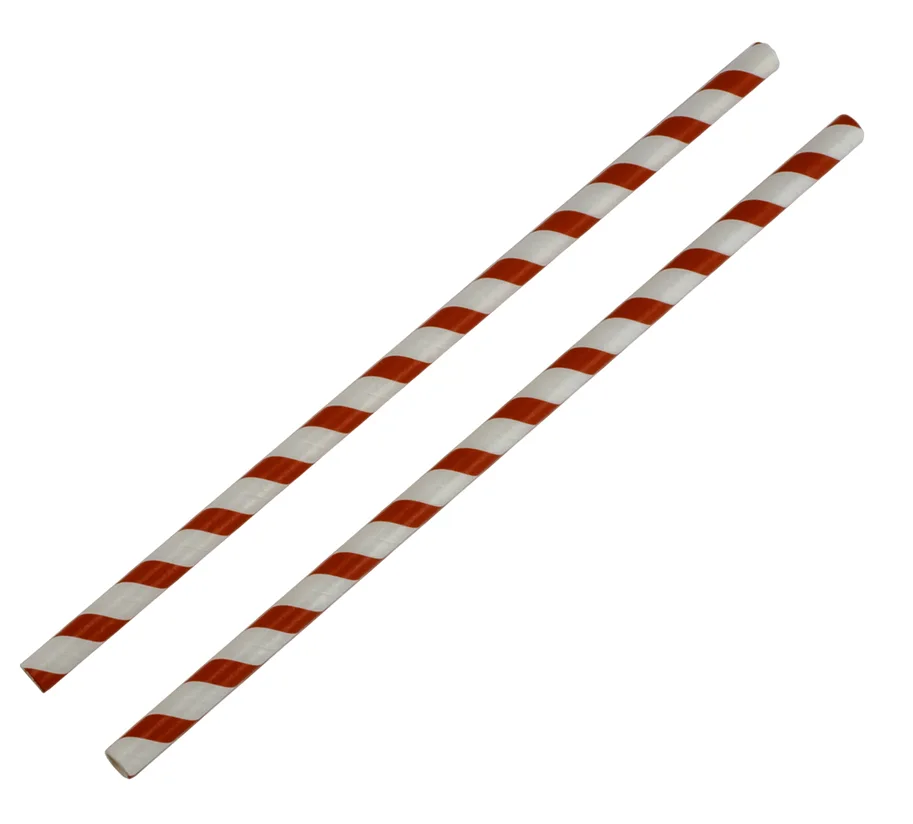 Bio Trinkhalme aus Papier,  rot-weiss, Ø 8 mm, 230 mm lang