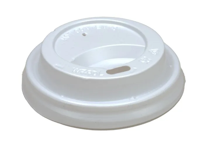 Couvercle en PS pour gobelet en carton, blanc, Ø70mm, avec trou