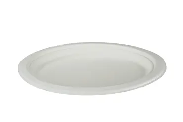 Einweg Teller aus Bagasse, weiss, oval, 26 x 19 cm
