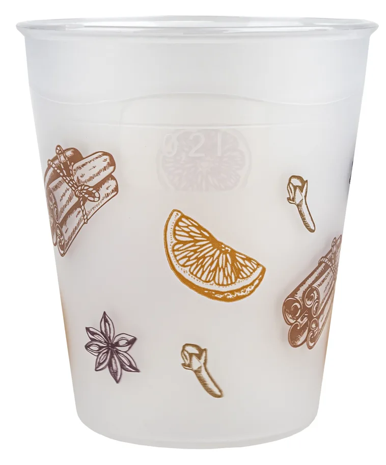 Gobelet réutisable, transparent en PP, 2dl avec impression pour vin chaud